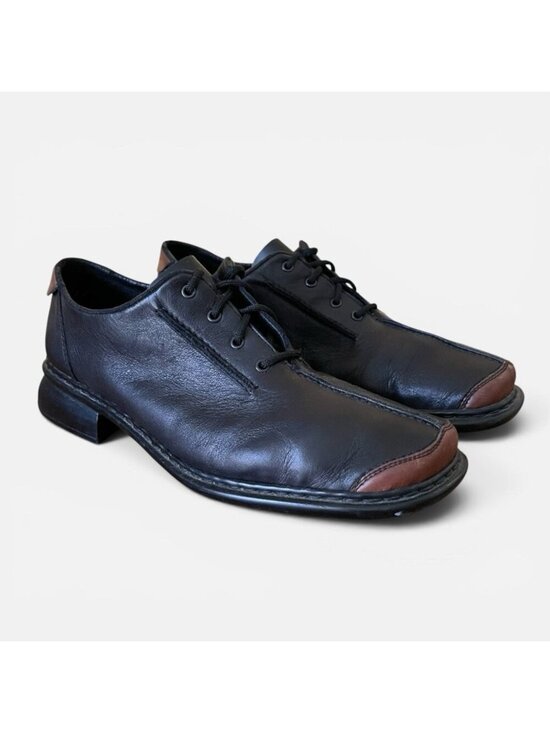 Rieker Shoes - Rieker Womens Oxford Comfort Shoe Sz 41 9.5 Black Brown Leather Cap Toe Loafer